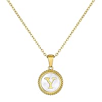 Glimmerst 18K Gold Plated Stainless Steel Initial Necklace White Shell Round Coin Letter Pendant Necklace Personalized Name Necklace for Women Girls
