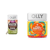 OLLY Focus Adaptogen Supplement 30ct & Hello Happy Gummy Worms Mood Support 60ct
