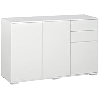 HOMCOM Kitchen Sideboard Storage Cabinet, Modern Coffee Bar with Push-Open Design and 2 Drawers, White