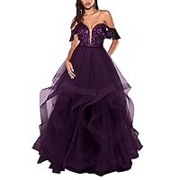 Off Shoulder Sequin Prom Dresses Long Ball Gown Sparkly Homecoming Party Gowns for Juniors Pageant