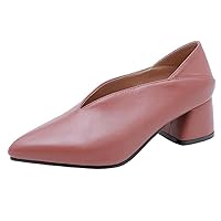 Womens Low Heels Pointy Toe Loafers Block Heeled V-Cut Vintage Pumps Slip on Casual Business Shoes Dressy
