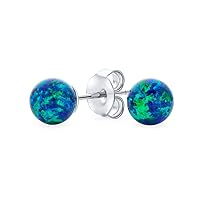 Minimalist Simple Basic Round Bead Gemstone Created Opalescent Opal Ball Stud Earrings For Women October Birthstone Pink Blue White Orange Green 6MM