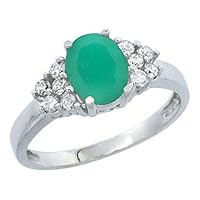 10K White Gold Natural Emerald Ring Oval 8x6mm Diamond Accent, sizes 5-10