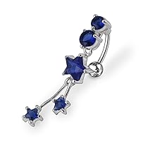Moving Jeweled Star Shaped Sterling Silver 316L Surgical Steel Banana Belly Ring