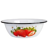 Decorative Enameled Steel Bowl Strawberry White Enamel Bowl 0.8 L Serving Bowl Soup Bowl