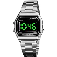 ROSEBEAR Luxury Business Watch, Unisex Digital Watch Leisure Sports Digital Watch 50 m Waterproof Electronic Watch LED Luminous Watch (Silver), silver, Bracelet