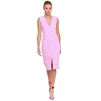 ANASTASIIA IVANOVA Elegant V-Neck Day Dress Cloudy Pink Hearts Print Cotton/Viscose