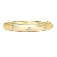 14k Yellow Gold Trilogy .3ct Diamond Clover Bracelet With Push Clasp With Figure 8 7 Inch Jewelry for Women