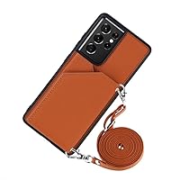 Strap Case for Samsung Galaxy A53 A33 A73 A13 A12 S21 Plus S20 FE Note 20 S22 Ultra Wallet Card Leather Crossbody Necklace Cover,Brown,Note 20 Ultra