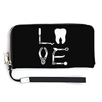 Love Tooth Dentist Dental Tools Print RFID Blocking Wallet Slim Clutch Wristlet Travel Long Purse for Women Men