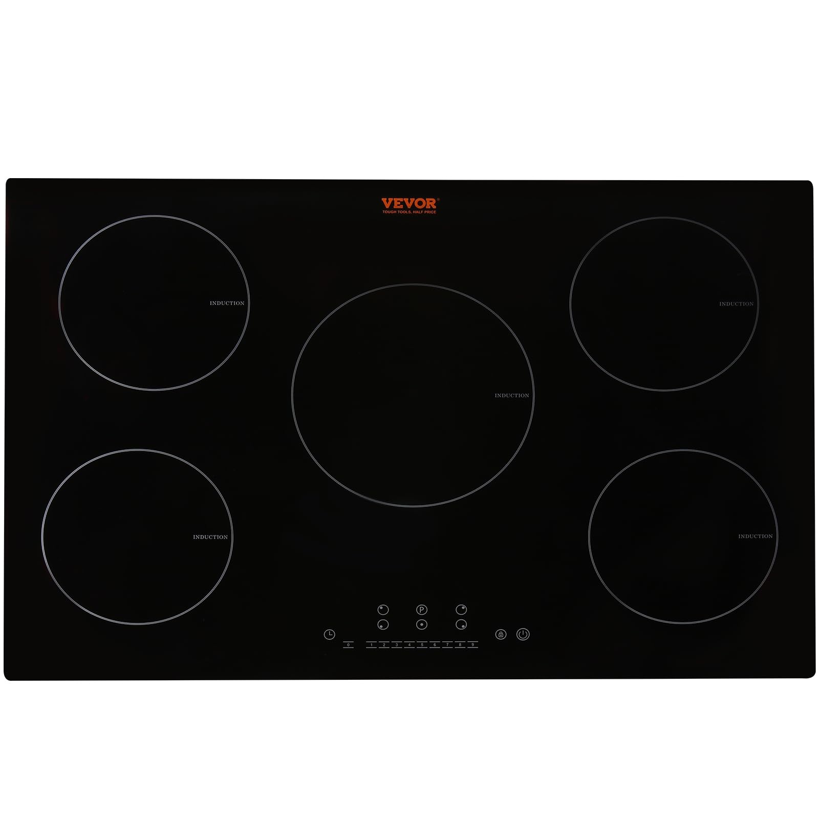 VEVOR Electric Cooktop, 5 Burners, 30'' Induction Stove Top, Built-in Magnetic Cooktop 9200W, 9 Heating Level Multifunctional Burner, LED Touch Screen w/Child Lock & Over-Temperature Protection