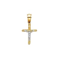 14K 2T Jesus Crucifix Cross Religious Pendant | 14K Two Tone Gold Christian Jewelry Jesus Pendant Locket For Women Men | 15 mm x 10 mm Gold Chain Pendants | Weight 0.5 grams
