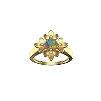 14k Solid Gold 1 Ctw Round Natural Ethopian Fire Black Opal And Diamond Ring October Birthstone Ring SI1-SI2 Clarity 0.04 Ctw Diamond Weight Opal Ring