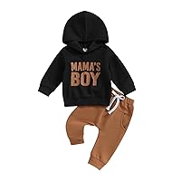 BeQeuewll Baby Boys Clothes Fall/Winter Hoodie Outfit Mama's Boy Sweatshirt Newborn Pants Boy 6 9 12 18 24M 3T Little Outfits (Black, 0-6 Months)