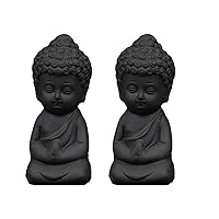 PartyKindom 2pcs Little Monk Ornaments Purple Clay Monk Adornment Meditation Monk Figurine Clay Ornaments Mini Monk Figurines Feng Shui Decoration Fortune Statue Black Pottery Puppet Buddha