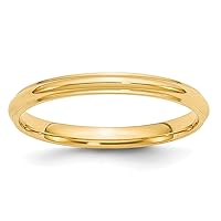 Jewels By Lux Solid 14k Yellow Gold 2.5mm Half Round with Edge Wedding Ring Band Available in Sizes 5 to 7 (Band Width: 2.5 mm)