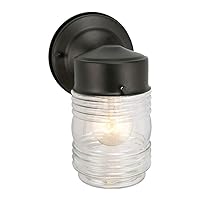 Design House 502195 Jelly Jar Classic 1 Indoor/Outdoor Wall Light with Clear Ribbed Glass for Entryway Porch Patio, 1 Count (Pack of 1), Matte Black