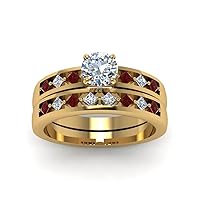 Choose Your Gemstone Kite Diamond CZ Ring Setting with Matching Band Yellow Gold Plated Round Shape Wedding Ring Sets Minimal Modern Design Birthday Gift Wedding Gift US Size 4 to 12
