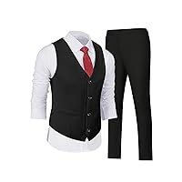 Men's Suits 2 Pieces, Vest Pants Set for Men, V-Neck Slim Fit Casual Suit Waistcoat
