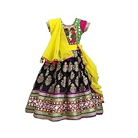 Kids Ethnic, Black Green Stitched Lehanga for Girls, Indian Ethnic Traditional for Kids, from 3 Months - 16 Years