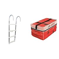 SeaSense Boat Ladder (4 Step) and Onyx Absolute Outdoor Kent Clear Storage Bag with Type II Life Jackets, 4 Each (Adult, Orange)