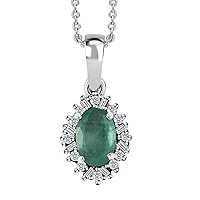 Shop LC Emerald White Diamond 925 Sterling Silver Platinum Plated Halo Pendant Necklace for Women Jewelry Size 20