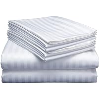 Full Size 4 Piece Sheet Set Hotel Luxury Bed Sheets 600 Thread Count - 100% Pima Cotton -Easy-Fit Upto 14-16 Inches Deep - White Stripe - Oeko-TEX Certified Sheets