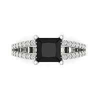 2.36ct Princess Cut Solitaire accent split shank Black Onyx Proposal Designer Wedding Anniversary Bridal Ring 14k White Gold
