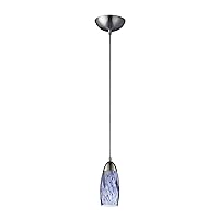 Elk Home Milan Mini Pendant - 1-Light in Satin Nickel Finish, with Starburst Blue Glass, Transitional Style