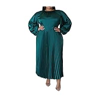 Womens Elegant Plus Size Pleated Long Dresses 2024 Fall Lantern Long Sleeve Flowy Swing Pleated Maxi Dress Club