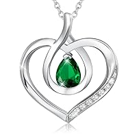 AGVANA Love Heart Birthstone Necklace Jewellery, 925 Sterling Silver Handmade Cubic Zirconia Pendant Mother's Day Birthday Anniversary Jewellery Gifts for Her Girlfriend Mum Wife, Chain Length 40+5 cm