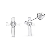 14K White Gold Polished Cross Stud Earrings With Screw Back