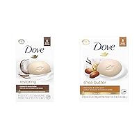 Dove Beauty Bar For Softer Skin Coconut Milk More Moisturizing Than Bar Soap, 3.75 Ounce - 6 Count & Beauty Bar Skin Cleanser for Gentle Soft Skin Care Shea Butter More Moisturizing Than Bar Soap
