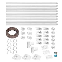 Complet Central Vacuum 3 inlets Installation kit with 50 ft PVC Pipe and Fittings Included, White