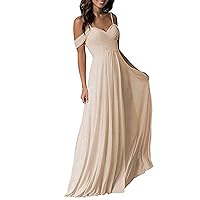 Women's Shoulder Strap Evening Dress Long Side Off Shoulder V-Neck Chiffon Prom Evening Gowns Wedding Bridesmaid Dress