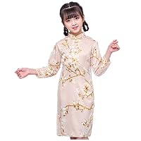 Silk Girl Qipao Dress Soft Floral Long Girls Full Dresses Cheongsam Chinese Traditional Uniform for School Party