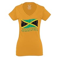 Jamaica Tee Jamaican National Country Flag Tee Carribean for Women V Neck Fitted T Shirt
