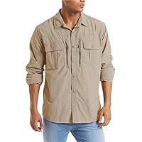 Summer Shirts Men' Mesh Breathable Long Sleeve -Pockets Work Cargo Hiking Fishing Shirt