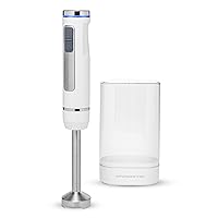 OVENTE Electric Cordless Immersion Hand Blender 200 Watt 8-Mixing Speed with Stainless Steel Blades, Heavy-Duty Portable & Rechargeable Perfect for Smoothies, Puree Baby Food & Soup, White HR781W