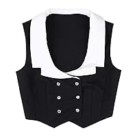 ACSUSS Womens Fashion Turn-Down Collar Sleeveless Double Breasted Vest Top