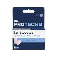 Flents Ear Stopples Soft Wax-Cotton Ear Plugs for Sleeping, Snoring, Loud Noise, Traveling, Concerts, Construction, & Studying, 6 Pair, NRR 22