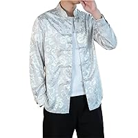 Men White Satin Collar Silk Shirts Chinese Dress Shirt Large Size with Red Year Clothes Oversize