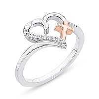 Diamond Heart with Cross Ring in 10K Two Tone Gold (1/20 cttw) (Color-JK, Clarity I1-I2) (Size-7)