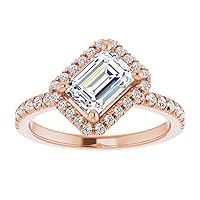 18K Solid Rose Gold Handmade Engagement Ring 1.00 CT Emerald Cut Moissanite Diamond Solitaire Wedding/Bridal Ring for Women/Her Classic Ring