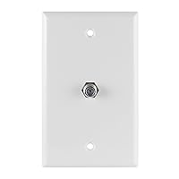 GE Coax Plate, 1-Port, One Wall Mounted F-Type Connection for Coaxial Cable, Screws Included, Single Gang, White, 40050