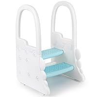 Step Stool for Kids, Plastic Toddler 2 Step Stools for Bathroom Sink, Toilet Potty Training, Toddler Stepping Stool Kitchen Stool Helper with Handrails (Blue)