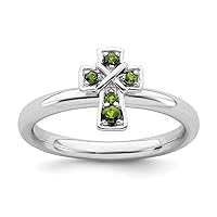 2.25mm 925 Sterling Silver Rhodium Peridot Religious Faith Cross Ring Jewelry for Women - Ring Size Options: 10 5 6 7 8 9