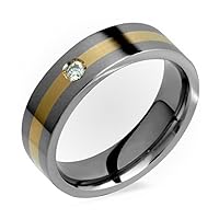 Chelsea Titanium Diamond Band 14kt Gold Inlay 6mm Wide Comfort Fit Wedding Ring Him Her