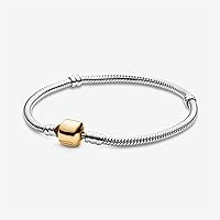 Bracelet Original 925 Sterling Silver Bracelet Snake Chain Barrel Heart Clasp Rose Gold DIY Beads Charms Bracelets Bangles Luxury Jewelry (Gem Color : 12, Length : 21cm)