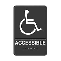 ADA Sign Wheelchair Accessible Sign with Braille, Black Sign with White Print, 6